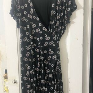 LOFT Black and White Maxi Sundress with Flutter Sleeves